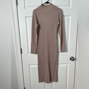 SHEIN Taupe Ribbed Long Sleeve Dress